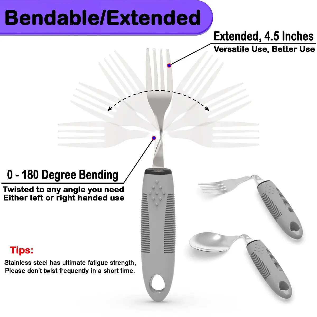 PKPKAUT Weighted Adaptive Utensils Set with Bendable Spoon & Fork 240g (8.5oz) | Aids Hand Tremors & Arthritis - view 4