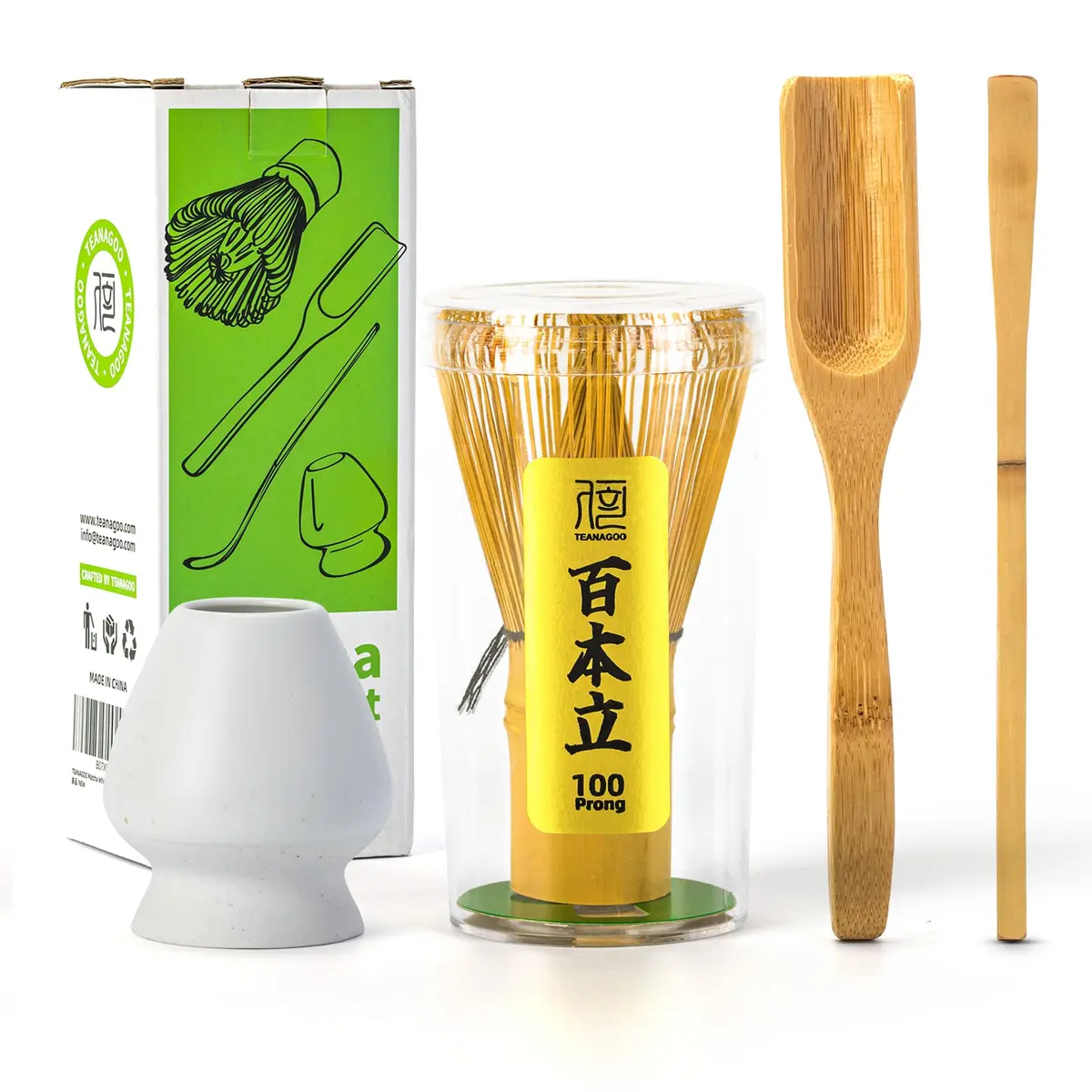 TEANAGOO Matcha Whisk Set, Bamboo Matcha Whisk (Chasen), 4 Pcs, 100 Prongs | Traditional Matcha Accessory - main product image
