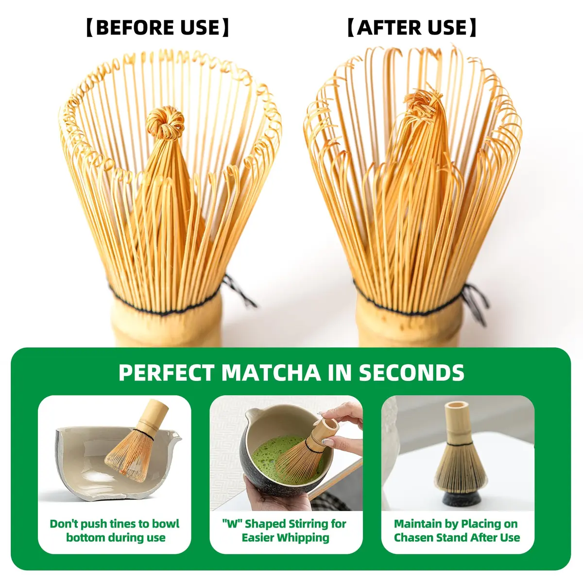 TEANAGOO Matcha Whisk Set, Bamboo Matcha Whisk (Chasen), 4 Pcs, 100 Prongs | Traditional Matcha Accessory - view 6