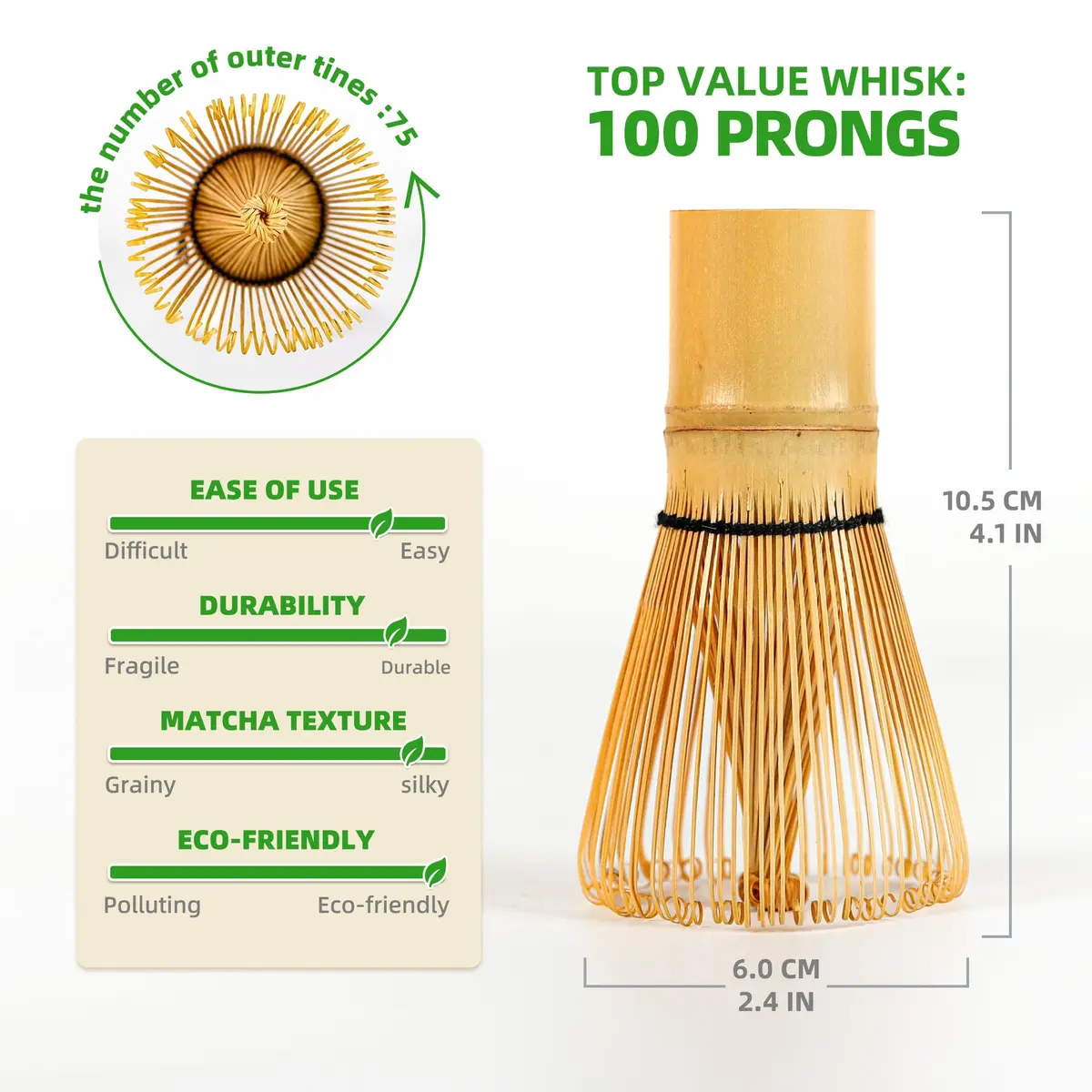 TEANAGOO Matcha Whisk Set, Bamboo Matcha Whisk (Chasen), 4 Pcs, 100 Prongs | Traditional Matcha Accessory - view 3