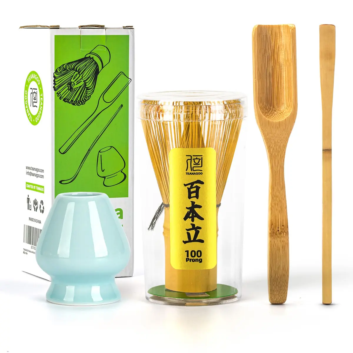 TEANAGOO Matcha Whisk Set, Bamboo Matcha Whisk (Chasen), 4 Pcs | Traditional Starter Matcha Kit with Scoop & Holder - main product image