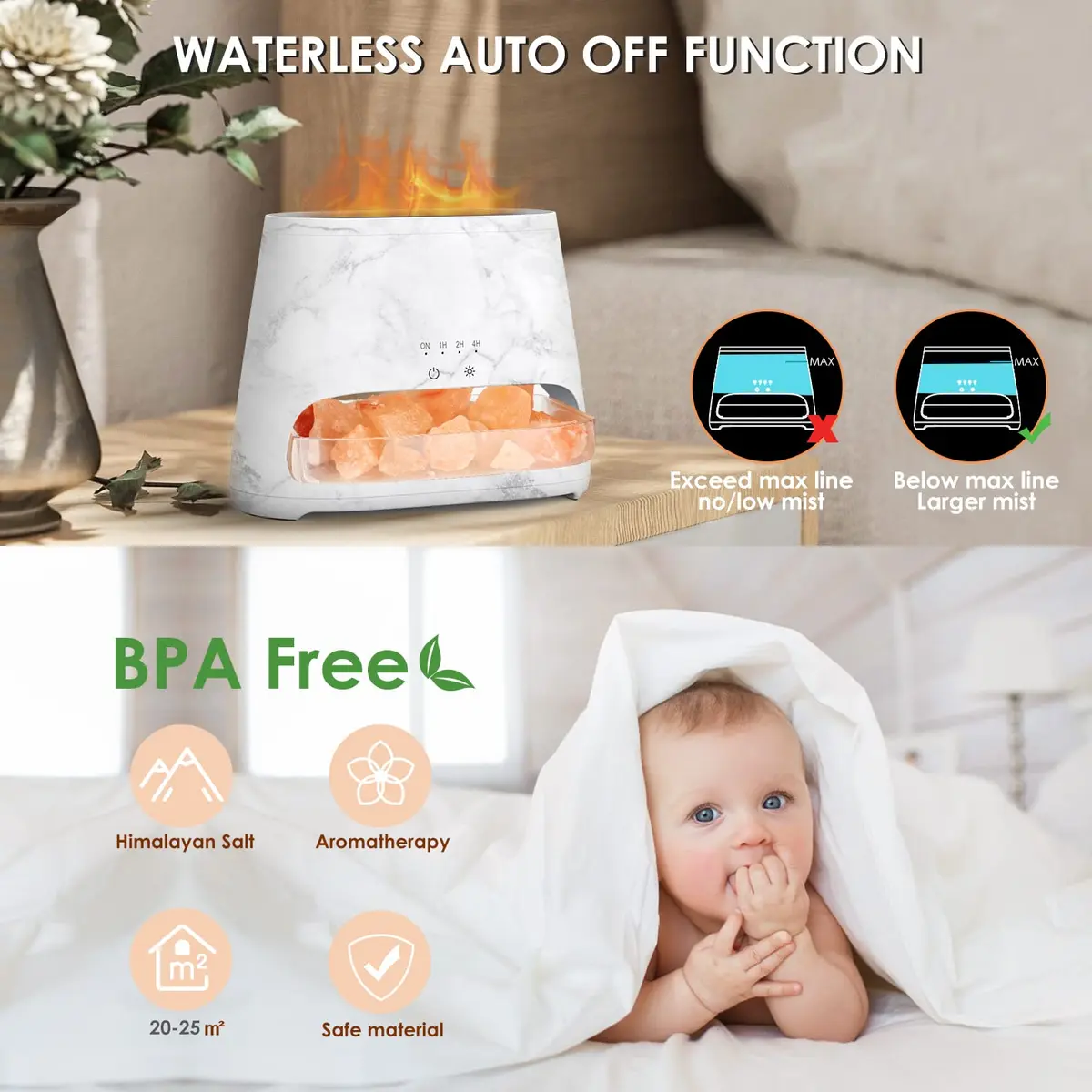 SALKING 2-in-1 Ultrasonic Aroma Diffuser & Himalayan Salt Lamp | Silent, Auto Shut-Off, 150ml - view 6