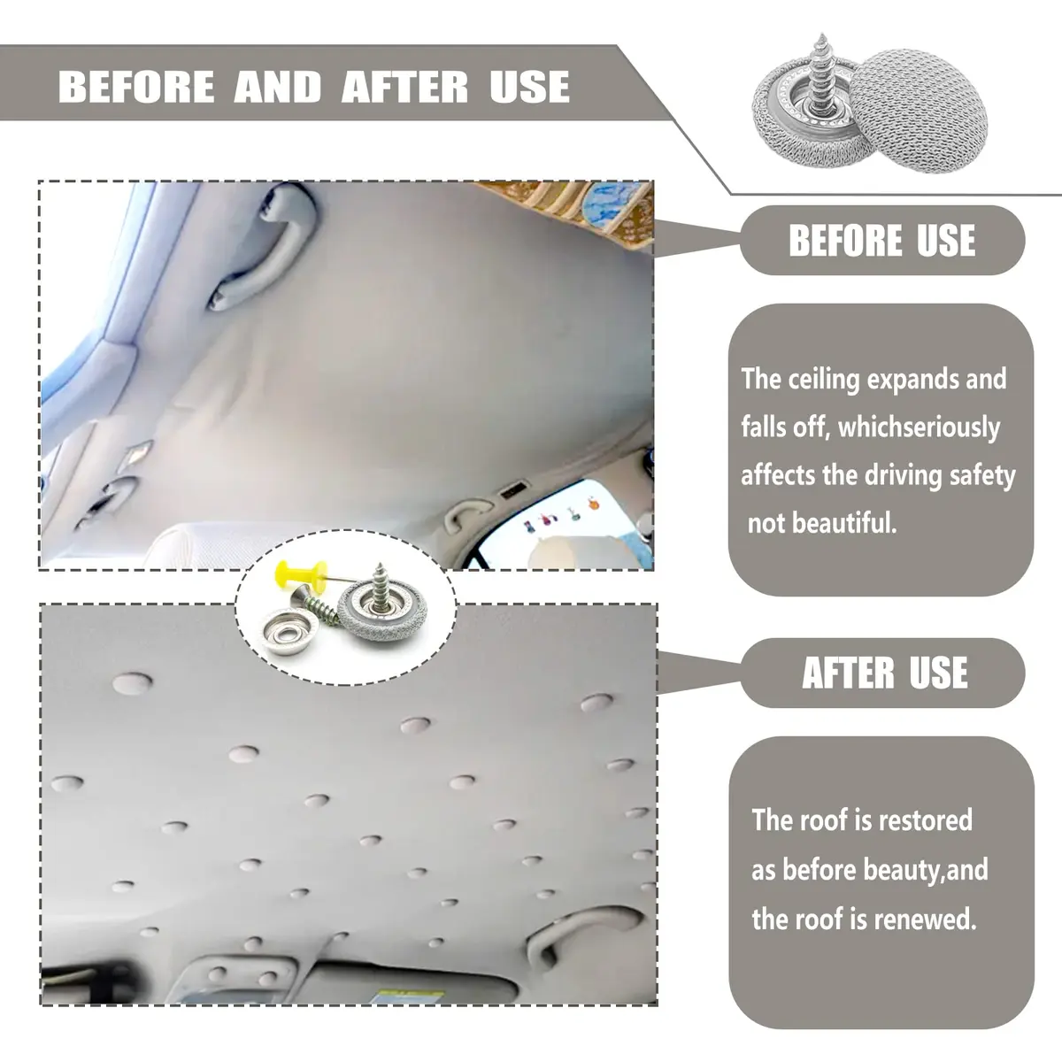 TEMI 60PCS Car Roof Headliner Repair Kit Off White Grid | Fix Sagging Car Ceilings - view 5