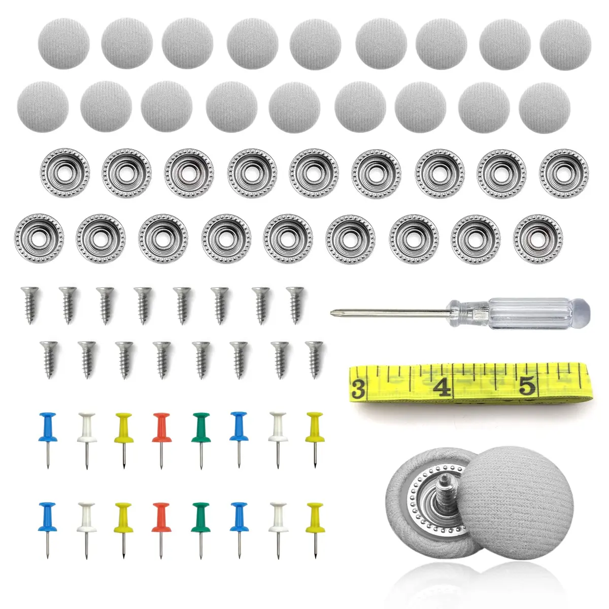 TEMI Grey Flannelette Car Roof Headliner Repair Kit with Installation Tool | 60PCS Universal Auto Interior Ceiling Cloth Fixing Buckles - main product image