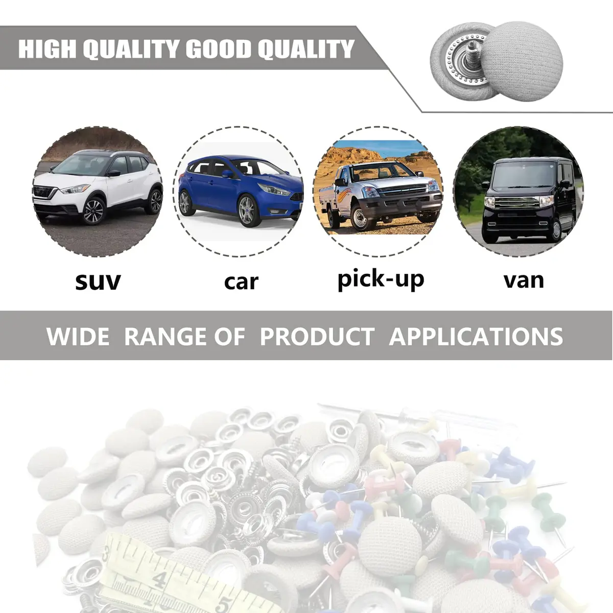 TEMI Grey Flannelette Car Roof Headliner Repair Kit with Installation Tool | 60PCS Universal Auto Interior Ceiling Cloth Fixing Buckles - view 6