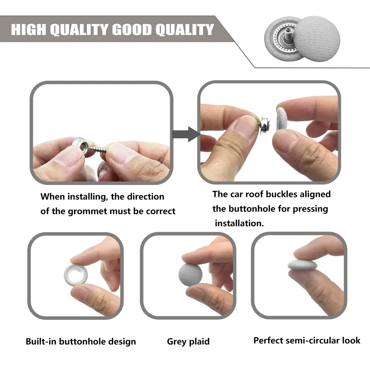 TEMI Grey Flannelette Car Roof Headliner Repair Kit with Installation Tool | 60PCS Universal Auto Interior Ceiling Cloth Fixing Buckles - view 4