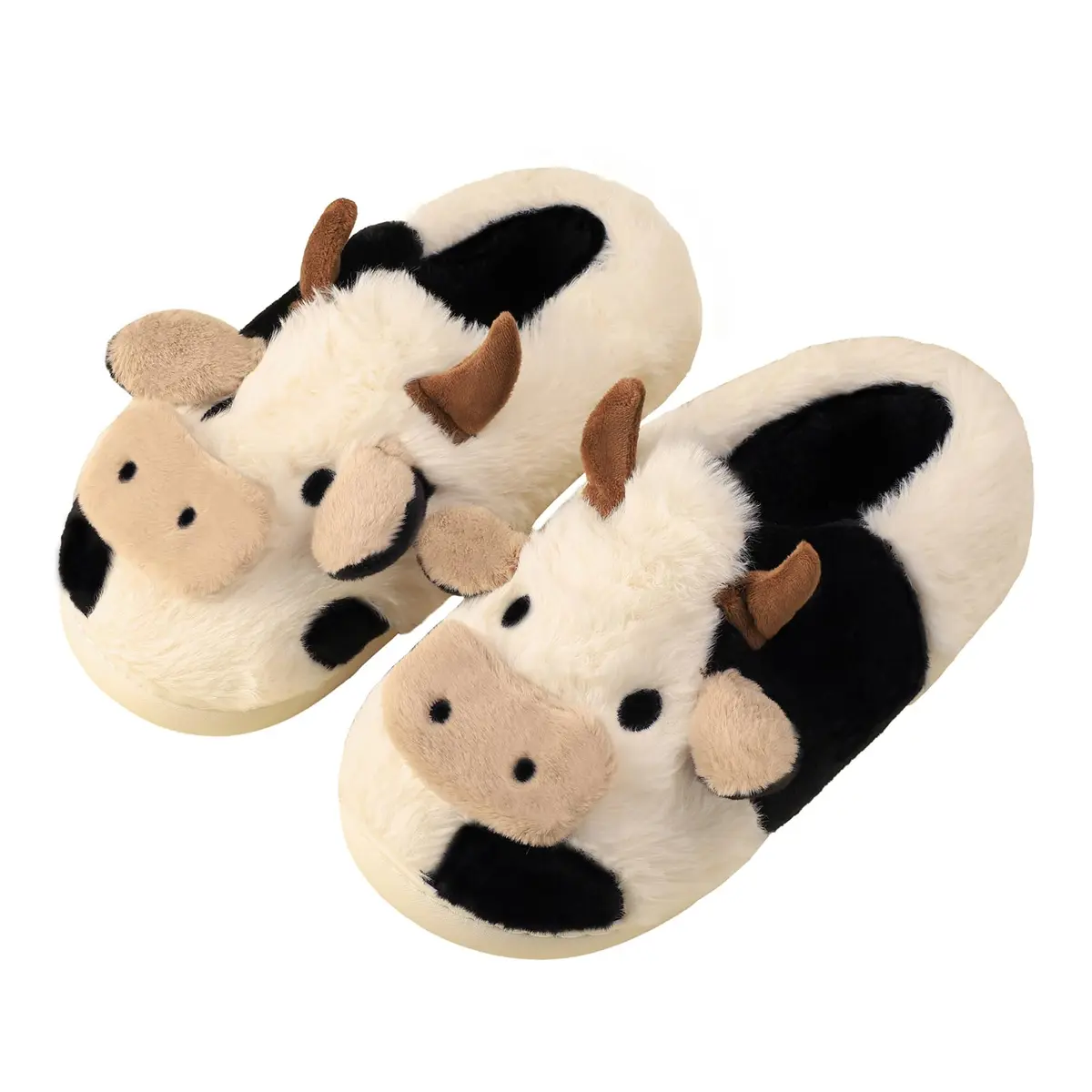 Gaolinci Cartoon Cow Cotton Slippers for Women - US 11 (28cm/11in) | Warm Fuzzy Indoor Outdoor House Shoes - main product image