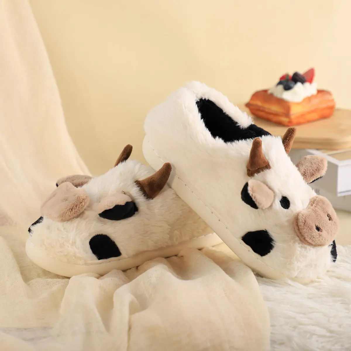 Gaolinci Cartoon Cow Cotton Slippers for Women - US 11 (28cm/11in) | Warm Fuzzy Indoor Outdoor House Shoes - view 5