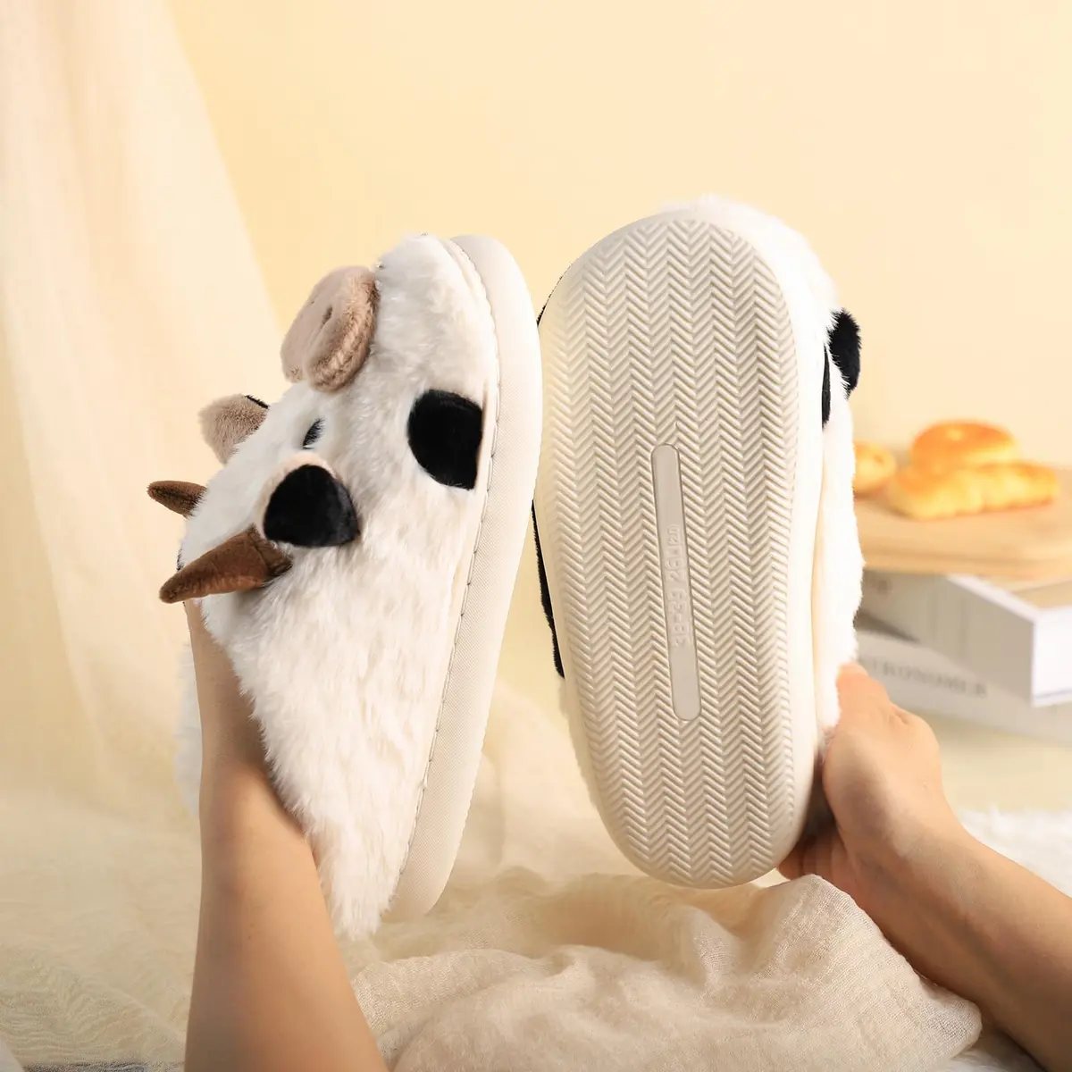 Gaolinci Cartoon Cow Cotton Slippers for Women - US 11 (28cm/11in) | Warm Fuzzy Indoor Outdoor House Shoes - view 2