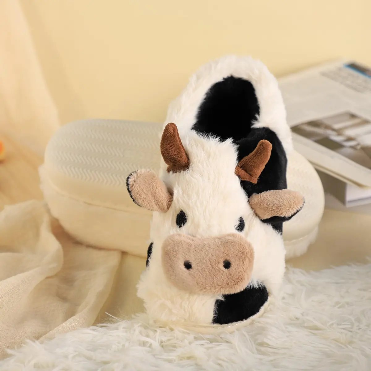Gaolinci Cartoon Cow Cotton Slippers for Women - US 11 (28cm/11in) | Warm Fuzzy Indoor Outdoor House Shoes - view 3