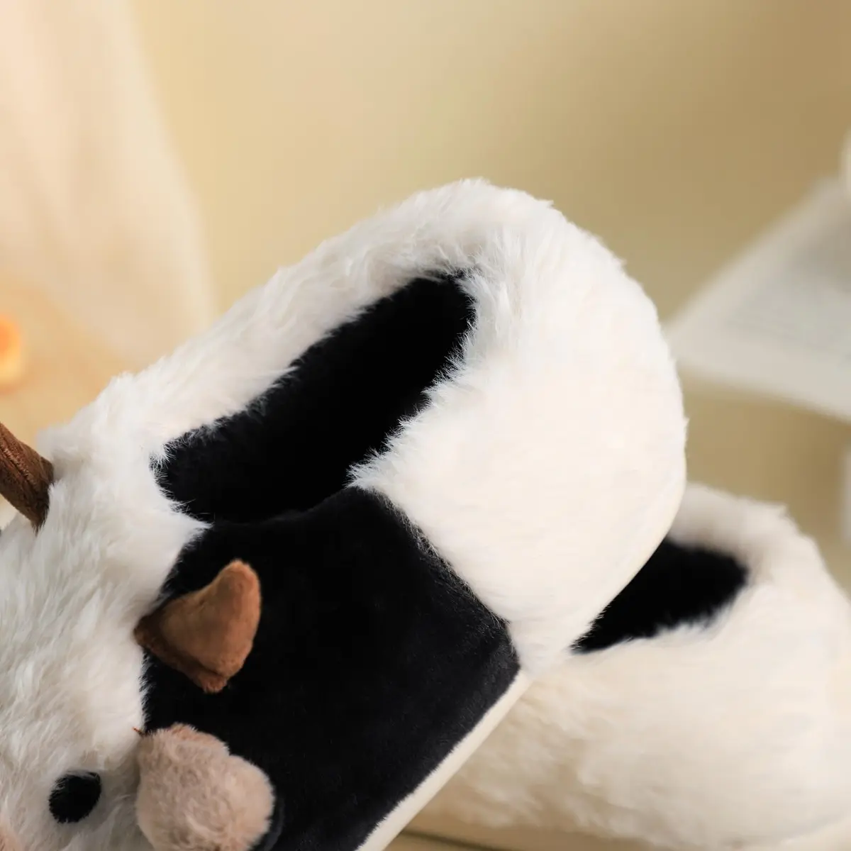 Gaolinci Cartoon Cow Cotton Slippers for Women - US 11 (28cm/11in) | Warm Fuzzy Indoor Outdoor House Shoes - view 4