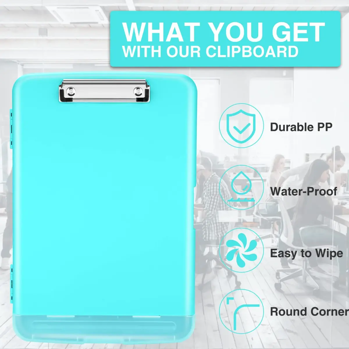 Sooez Storage Clipboard with Pen Holder 35.5 cm (14 in) | Mint Green, High Capacity for Students & Professionals - view 4