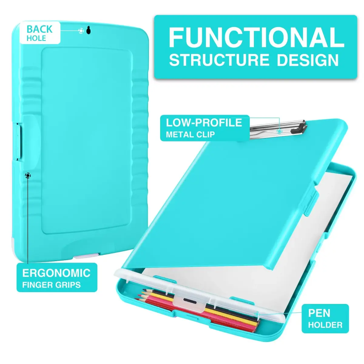 Sooez Storage Clipboard with Pen Holder 35.5 cm (14 in) | Mint Green, High Capacity for Students & Professionals - view 2