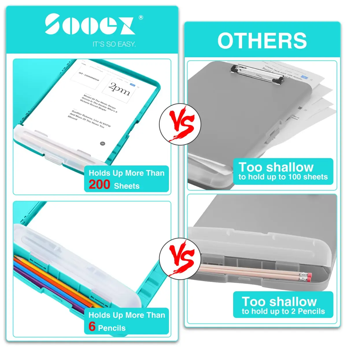 Sooez Storage Clipboard with Pen Holder 35.5 cm (14 in) | Mint Green, High Capacity for Students & Professionals - view 3