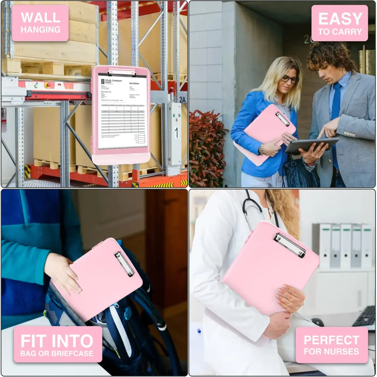 Sooez Storage Clipboard with Pen Holder & Compartments, 8.5x11 Letter Size, Light Pink | High Capacity for Students & Professionals - view 6