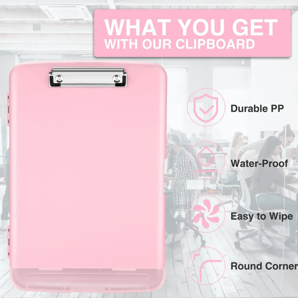 Sooez Storage Clipboard with Pen Holder & Compartments, 8.5x11 Letter Size, Light Pink | High Capacity for Students & Professionals - view 3