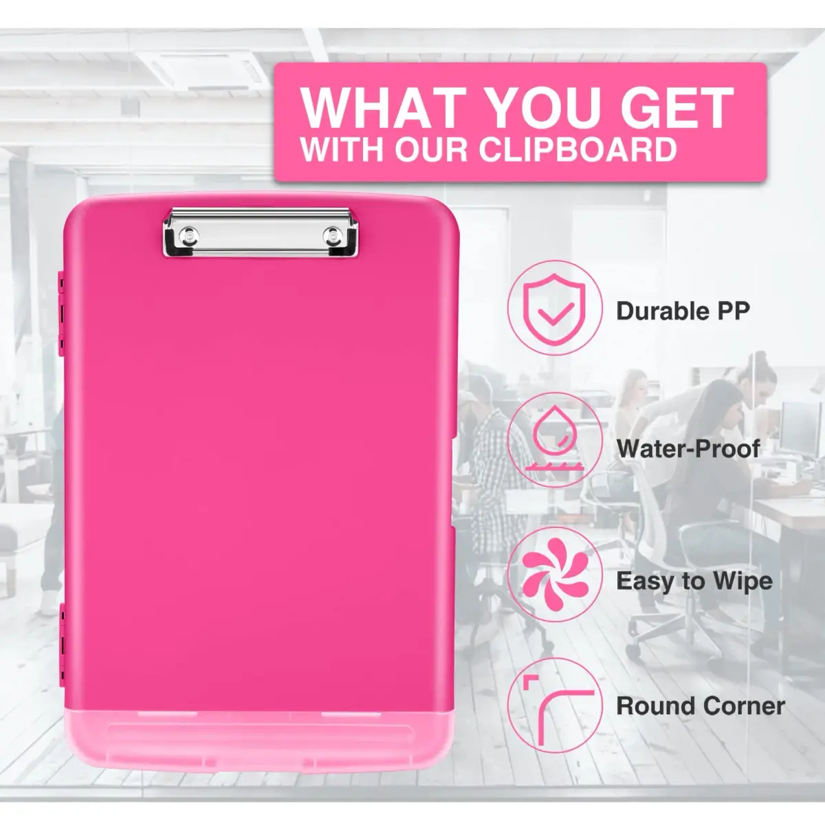 Sooez Storage Clipboard with Pen Holder, Heavy Duty Nursing Clipboard Folder, Plastic Clipboard for Women Teachers Work, School & Office Supplies (Rose Red, 8.5x11) - view 3