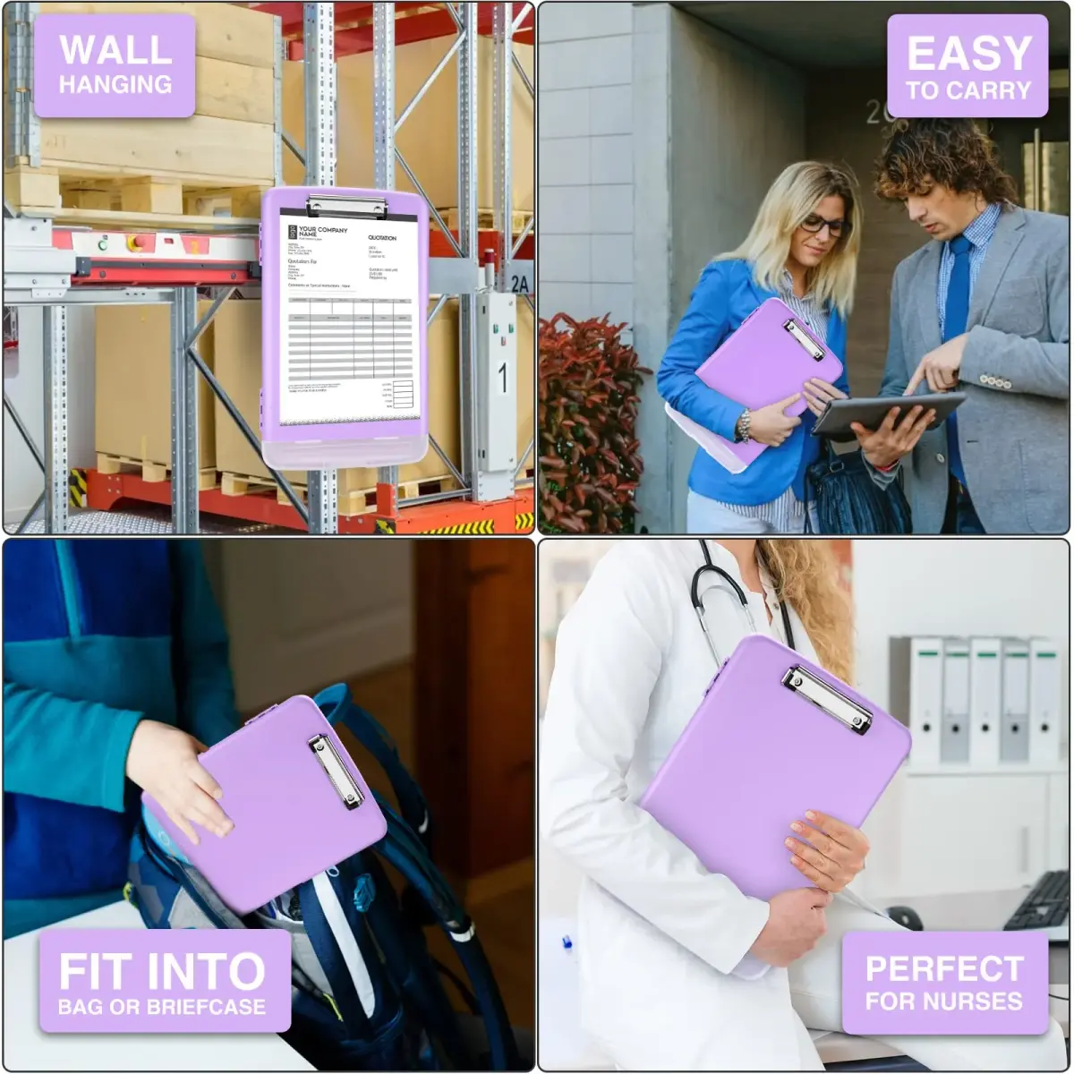 Sooez Storage Clipboard 34cm (13.4") Light Purple | High Capacity with Pen Holder for Students & Teachers - view 7