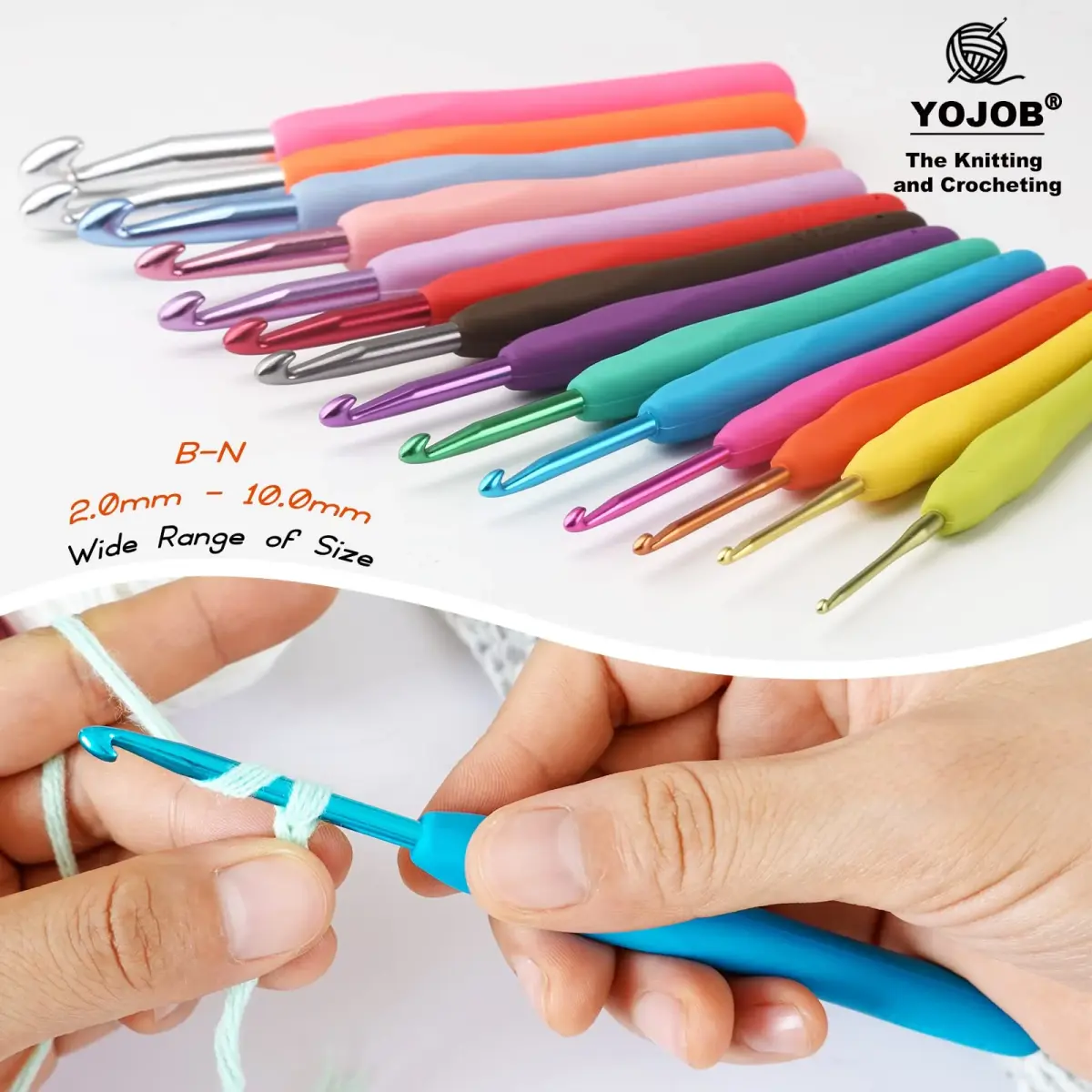 YOJOB Ergonomic Crochet Hooks Set (4mm, 4.5mm) | Smooth Aluminum Metal with Soft Grip - view 5