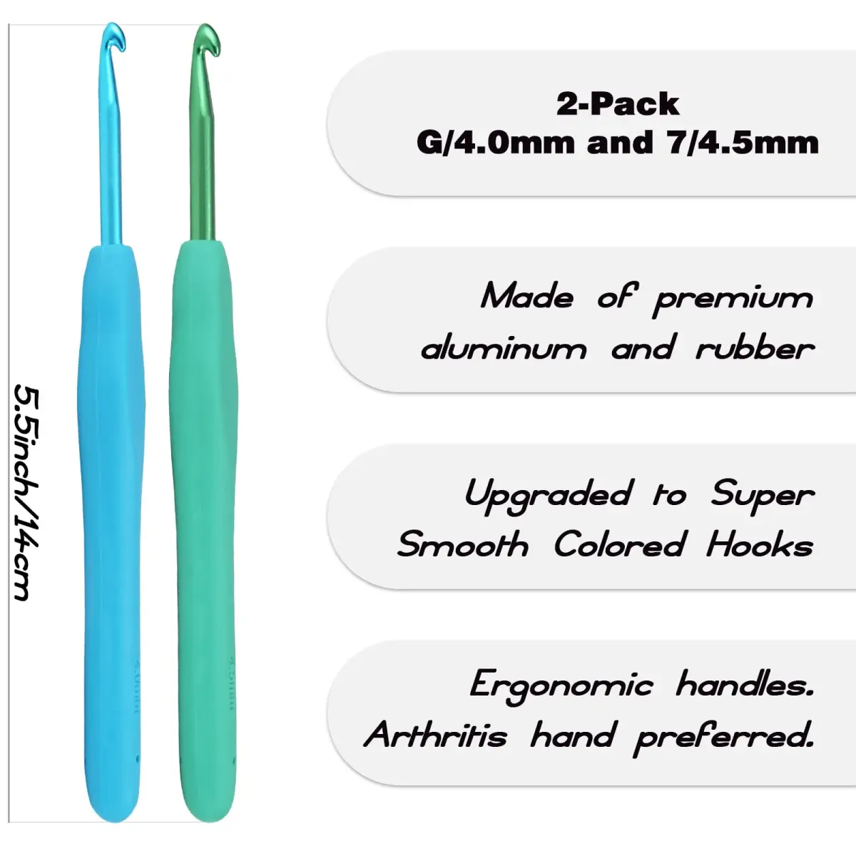 YOJOB Ergonomic Crochet Hooks Set (4mm, 4.5mm) | Smooth Aluminum Metal with Soft Grip - view 2