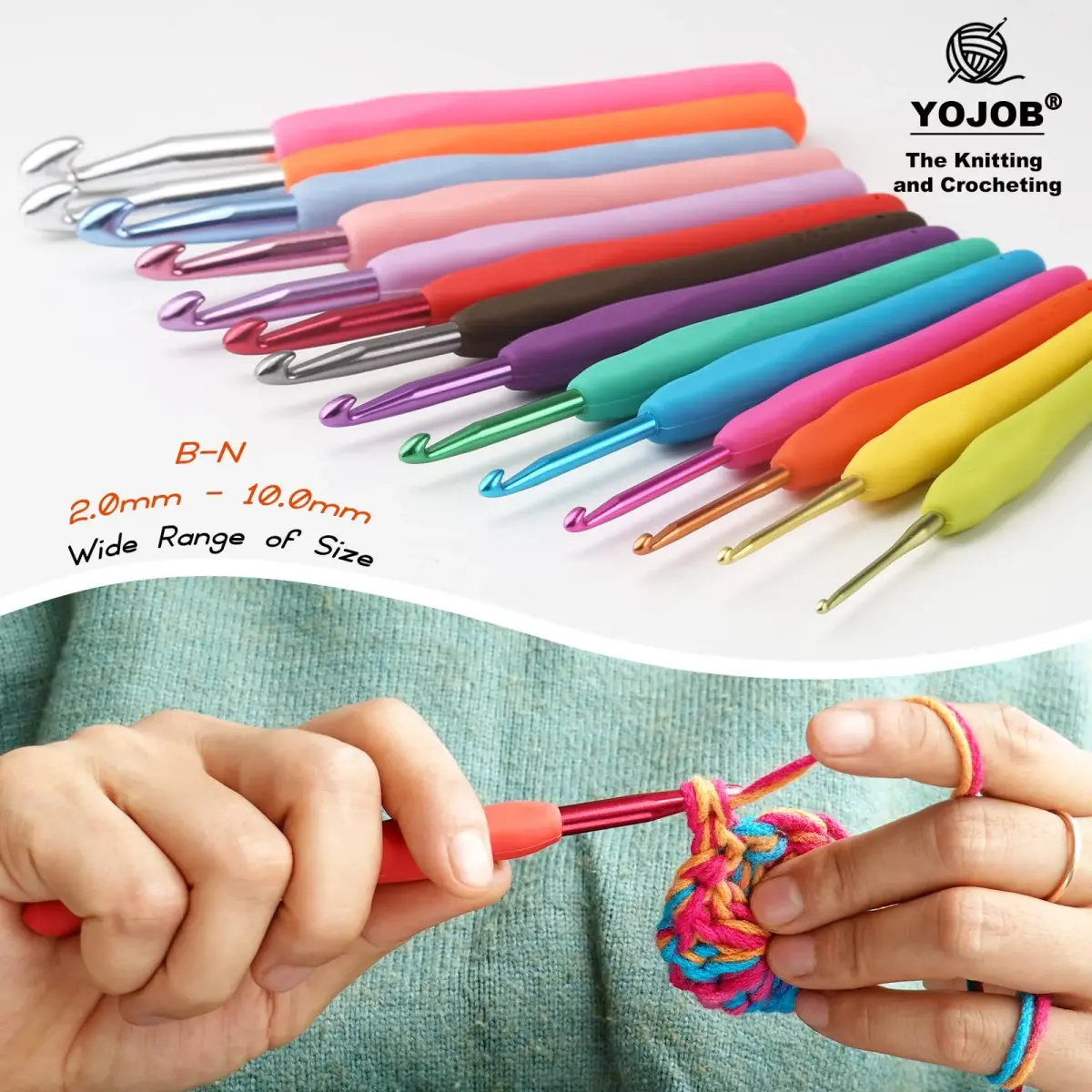 YOJOB Ergonomic Crochet Hooks Set (6mm, 6.5mm) | Smooth Aluminum for Beginners & Advanced - view 5