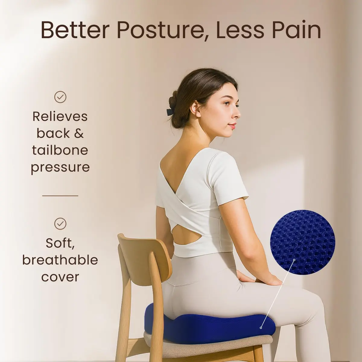 Sleepavo Office Chair Cushion, Seat Cushion for Tailbone Pain Relief Butt | Memory Foam, Navy Blue - view 6