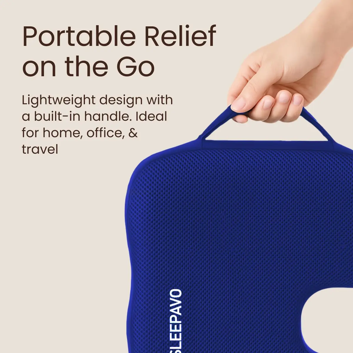 Sleepavo Office Chair Cushion, Seat Cushion for Tailbone Pain Relief Butt | Memory Foam, Navy Blue - view 8