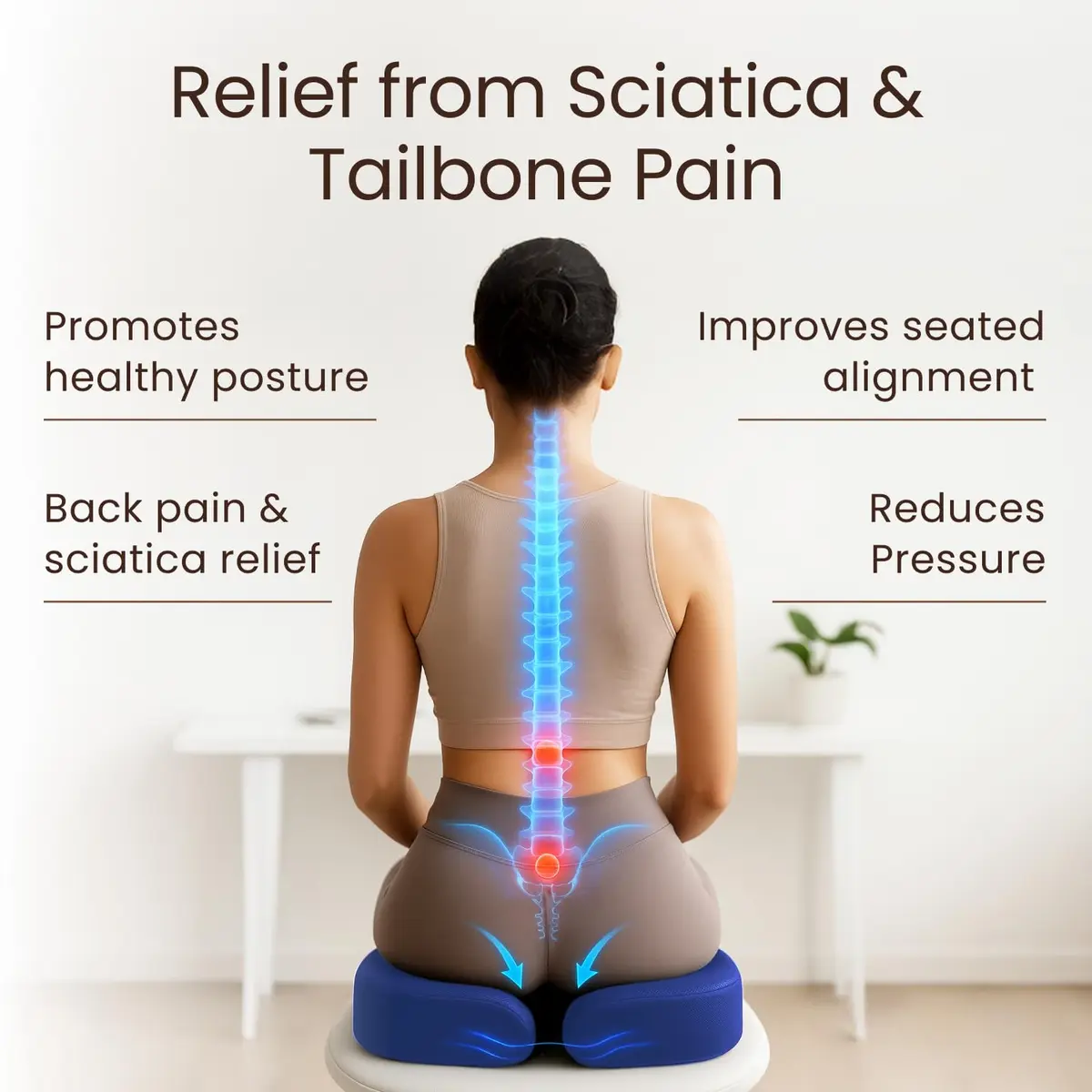 Sleepavo Office Chair Cushion, Seat Cushion for Tailbone Pain Relief Butt | Memory Foam, Navy Blue - view 2