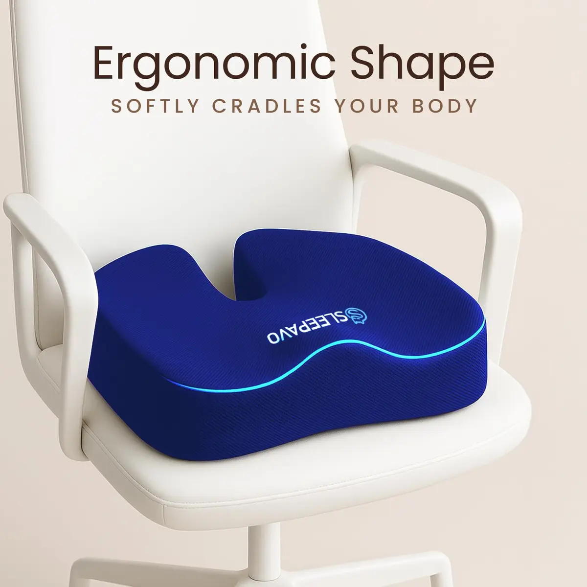 Sleepavo Office Chair Cushion, Seat Cushion for Tailbone Pain Relief Butt | Memory Foam, Navy Blue - view 4