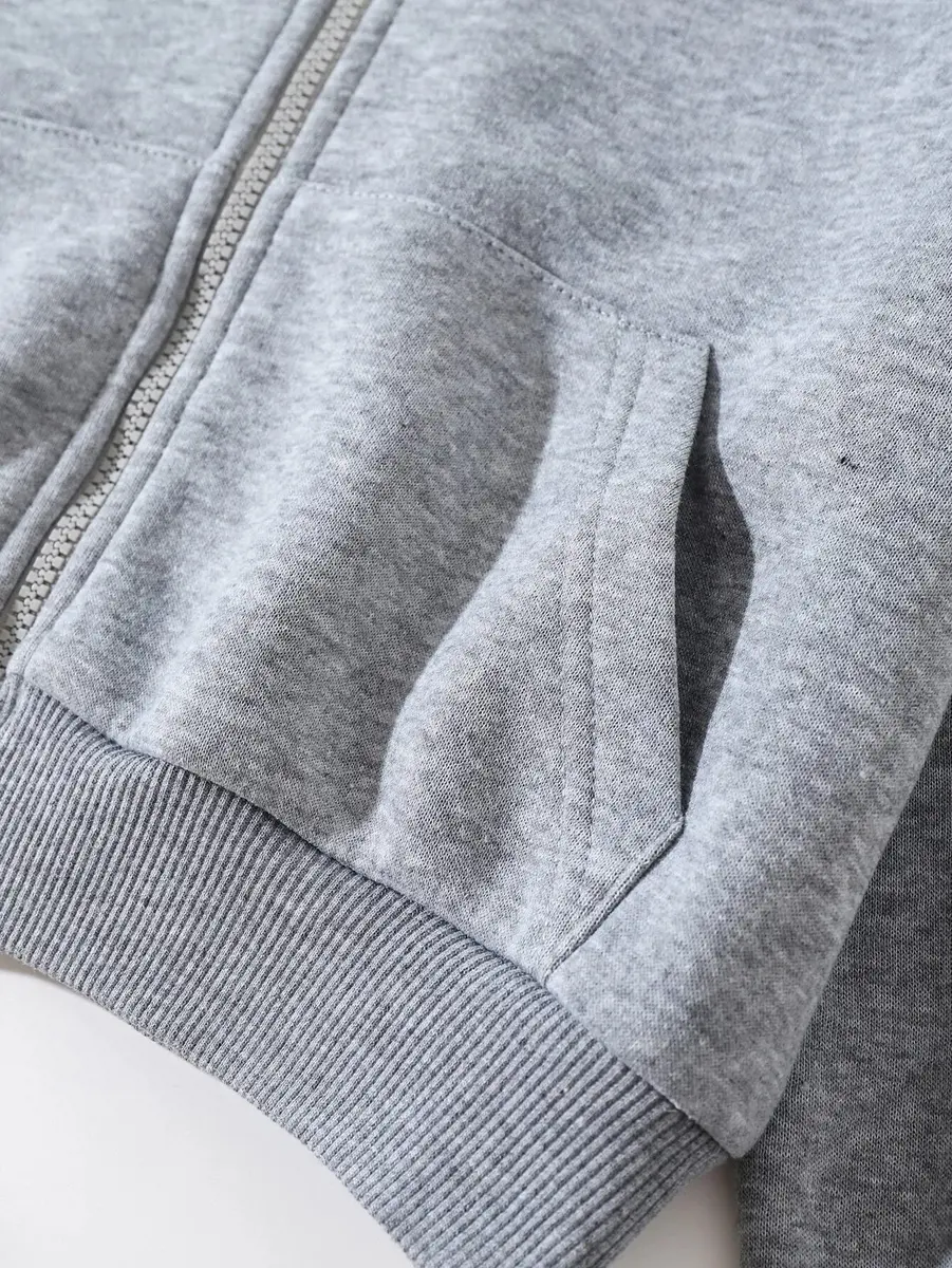 LOFAAC Women Fleece Full Zip Up Cropped Hoodie Sweatshirt 90s Long Sleeve Drawstring Hooded Crop Jacket Top (S,US,Women,Light Grey) | Casual Workout Style - view 5