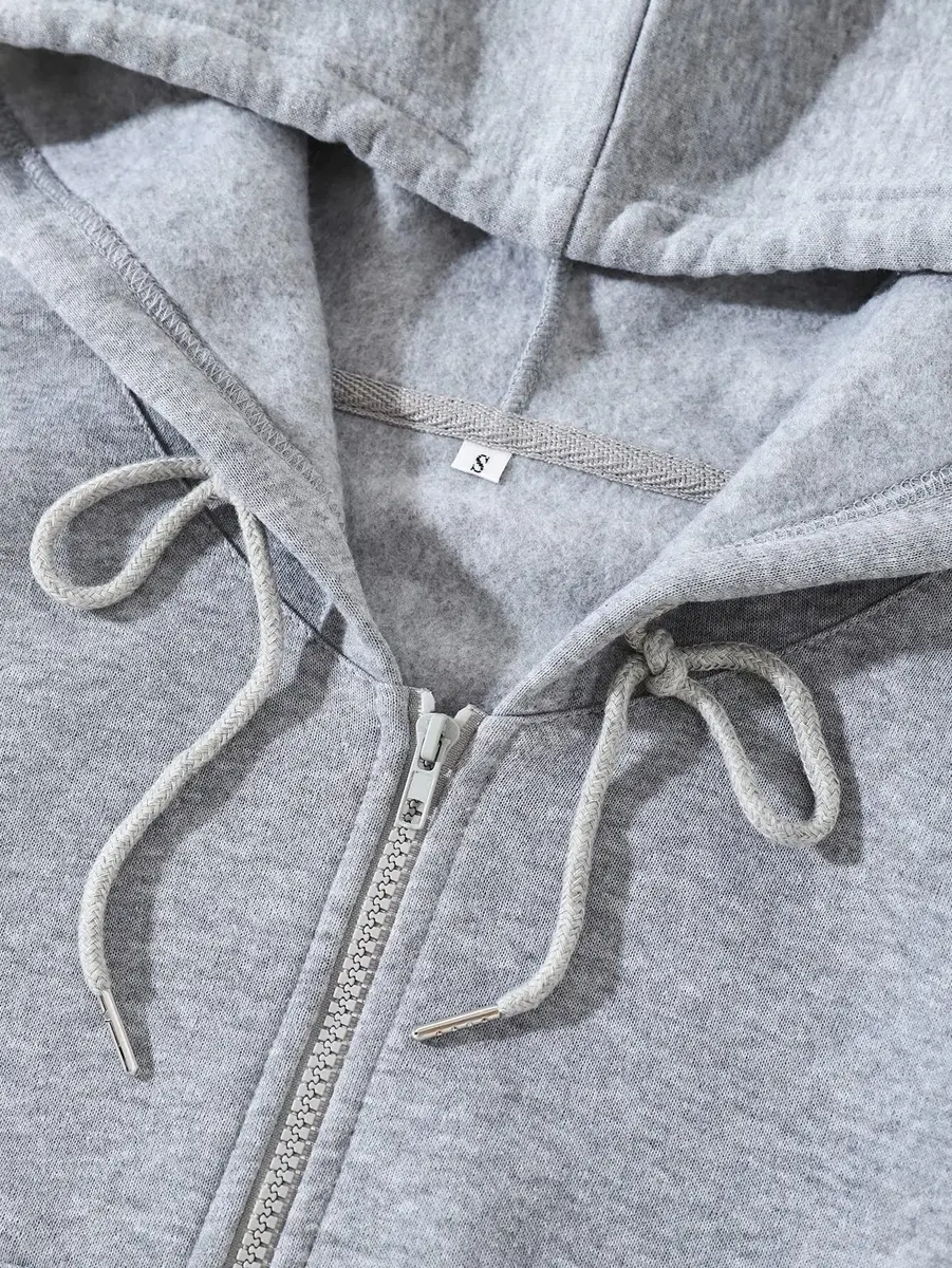 LOFAAC Women Fleece Full Zip Up Cropped Hoodie Sweatshirt 90s Long Sleeve Drawstring Hooded Crop Jacket Top (S,US,Women,Light Grey) | Casual Workout Style - view 7