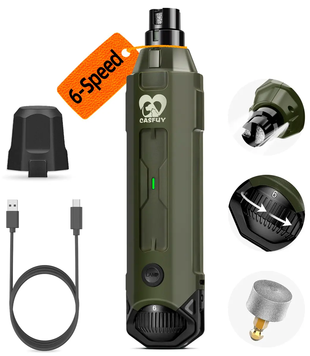 Casfuy Dog Nail Grinder 6-Speed Army Green | Super Quiet Rechargeable Pet Nail Trimmer - main product image