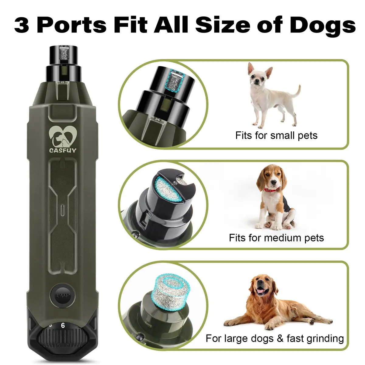 Casfuy Dog Nail Grinder 6-Speed Army Green | Super Quiet Rechargeable Pet Nail Trimmer - view 5