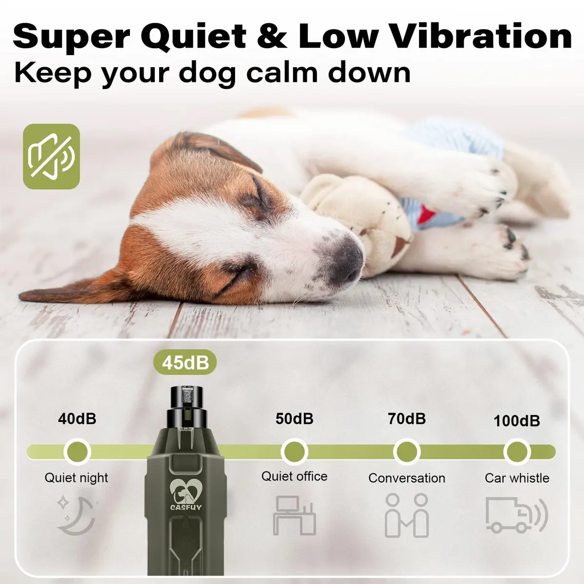 Casfuy Dog Nail Grinder 6-Speed Army Green | Super Quiet Rechargeable Pet Nail Trimmer - view 4