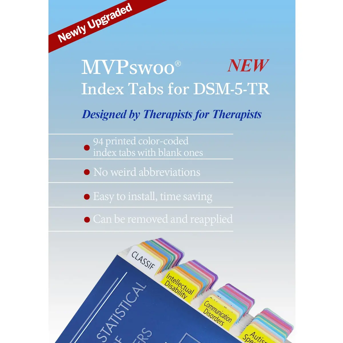 MVPswoo DSM-5-TR Index Tabs | Laminated, Page Numbers, 100 Tabs, Alignment Guide (110 characters) - view 4