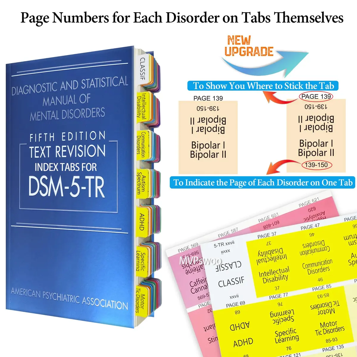 MVPswoo DSM-5-TR Index Tabs | Laminated, Page Numbers, 100 Tabs, Alignment Guide (110 characters) - view 2