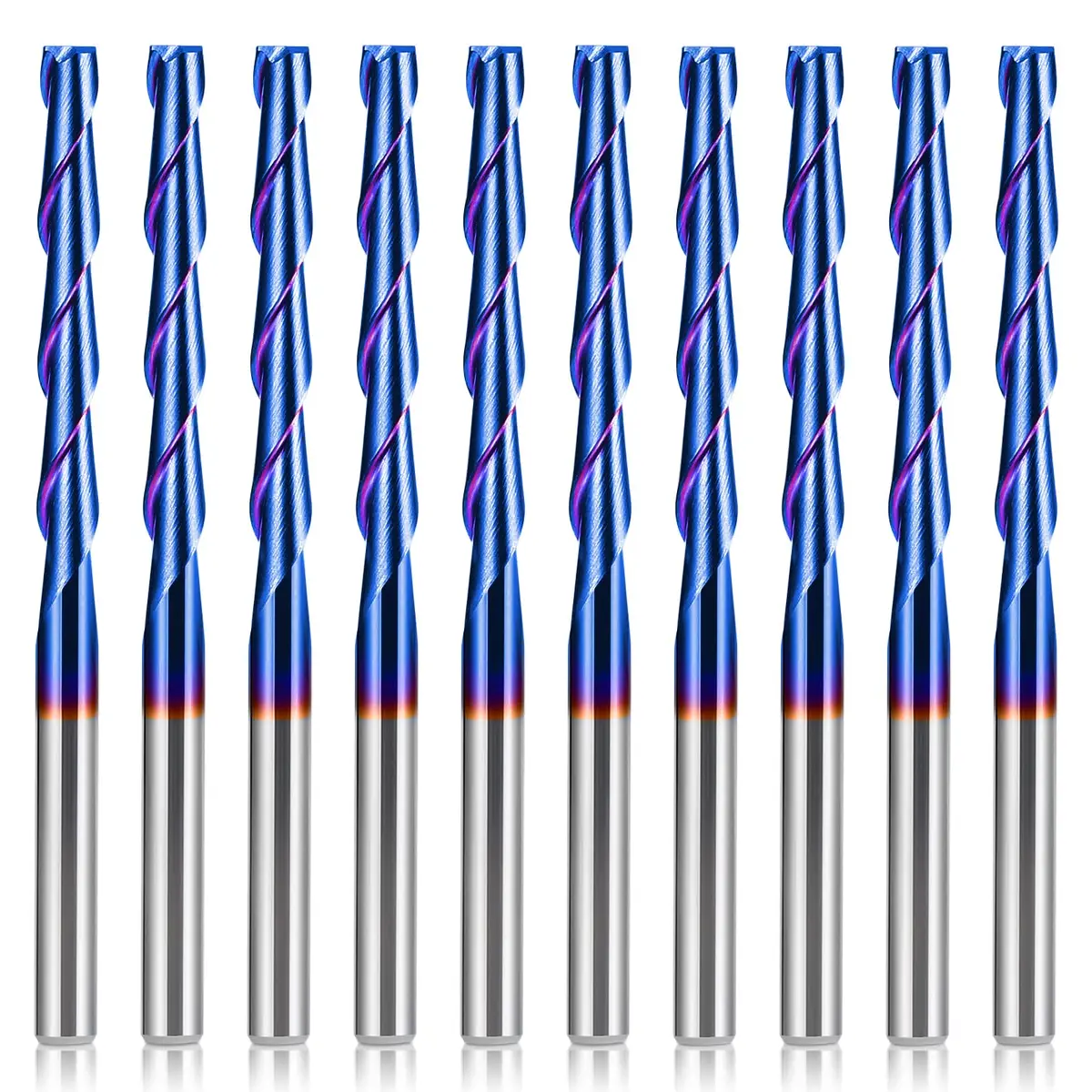 HQMaster 1/8" Shank CNC Router Bits 2 Flute Upcut End Mill 10pcs | 3.175mm Carbide for Wood PVC Acrylic - main product image