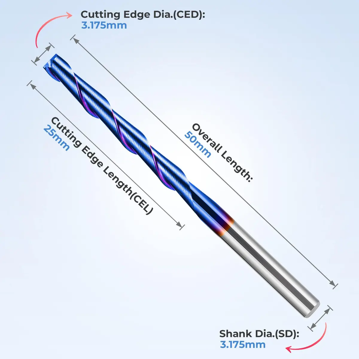 HQMaster 1/8" Shank CNC Router Bits 2 Flute Upcut End Mill 10pcs | 3.175mm Carbide for Wood PVC Acrylic - view 2
