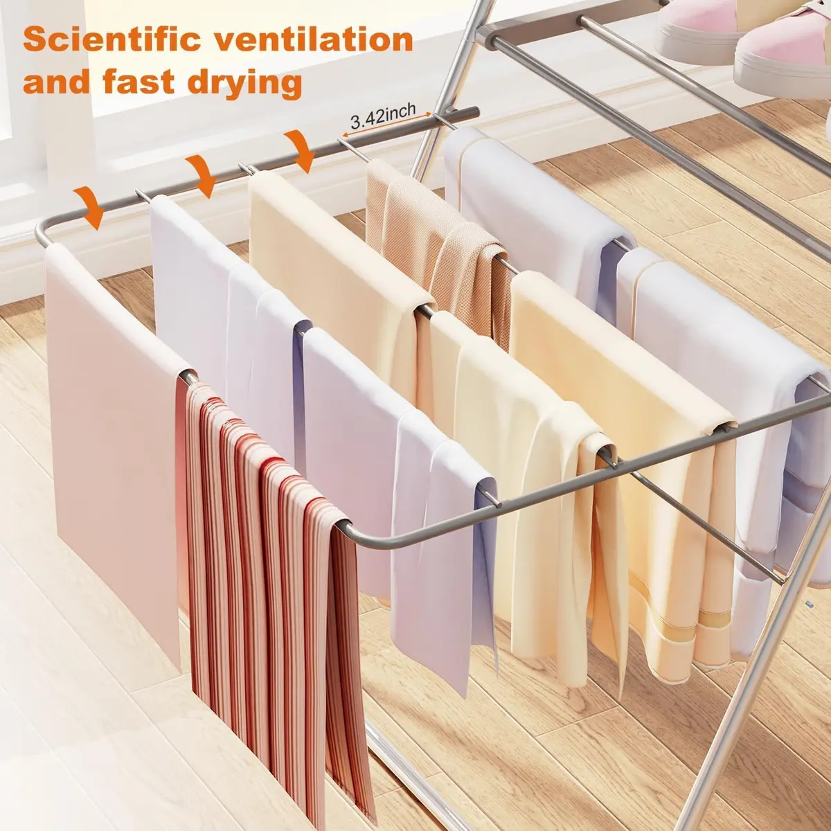 Bigzzia Clothes Drying Rack Foldable 2-Level Large Laundry Rack | Space-Saving, Adjustable, Rustproof - view 5