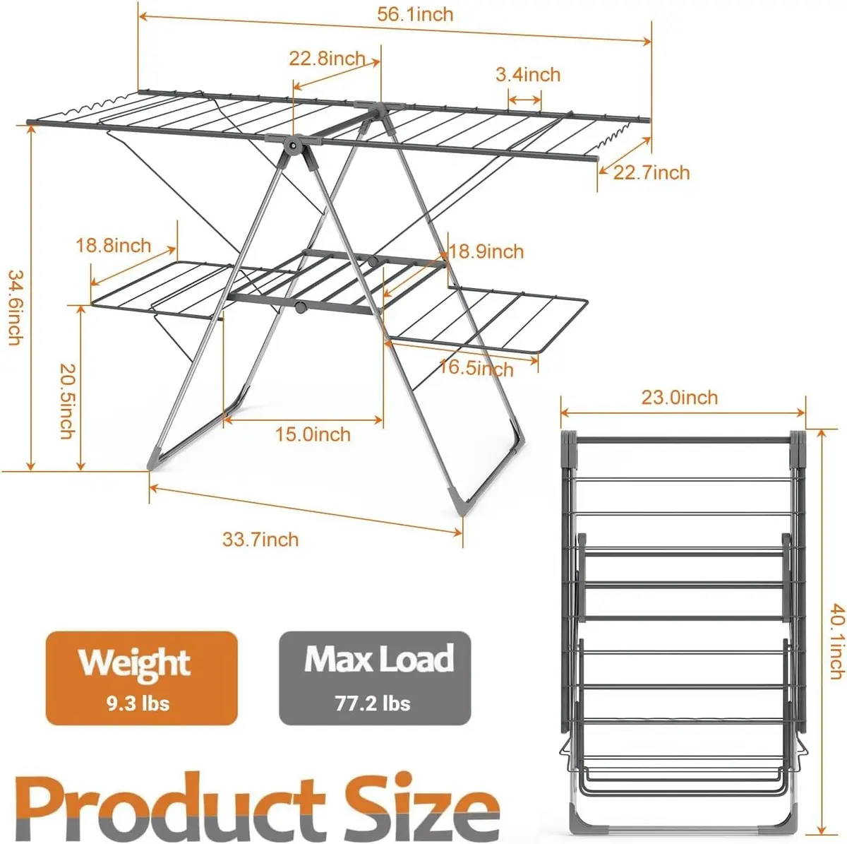 Bigzzia Clothes Drying Rack Foldable 2-Level Large Laundry Rack | Space-Saving, Adjustable, Rustproof - view 6
