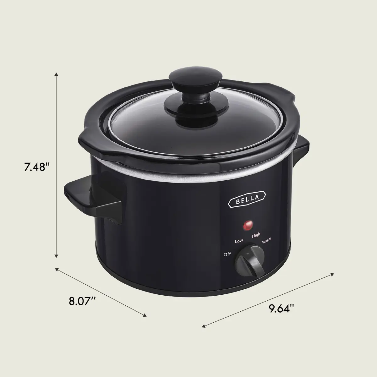 BELLA 1.5QT Slow Cooker | Non-Toxic Ceramic Coating, 3 Heat Settings, Black - view 7