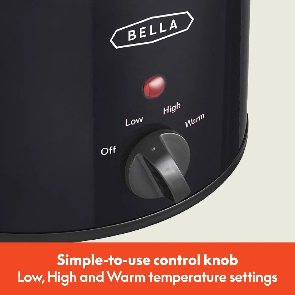 BELLA 1.5QT Slow Cooker | Non-Toxic Ceramic Coating, 3 Heat Settings, Black - view 2