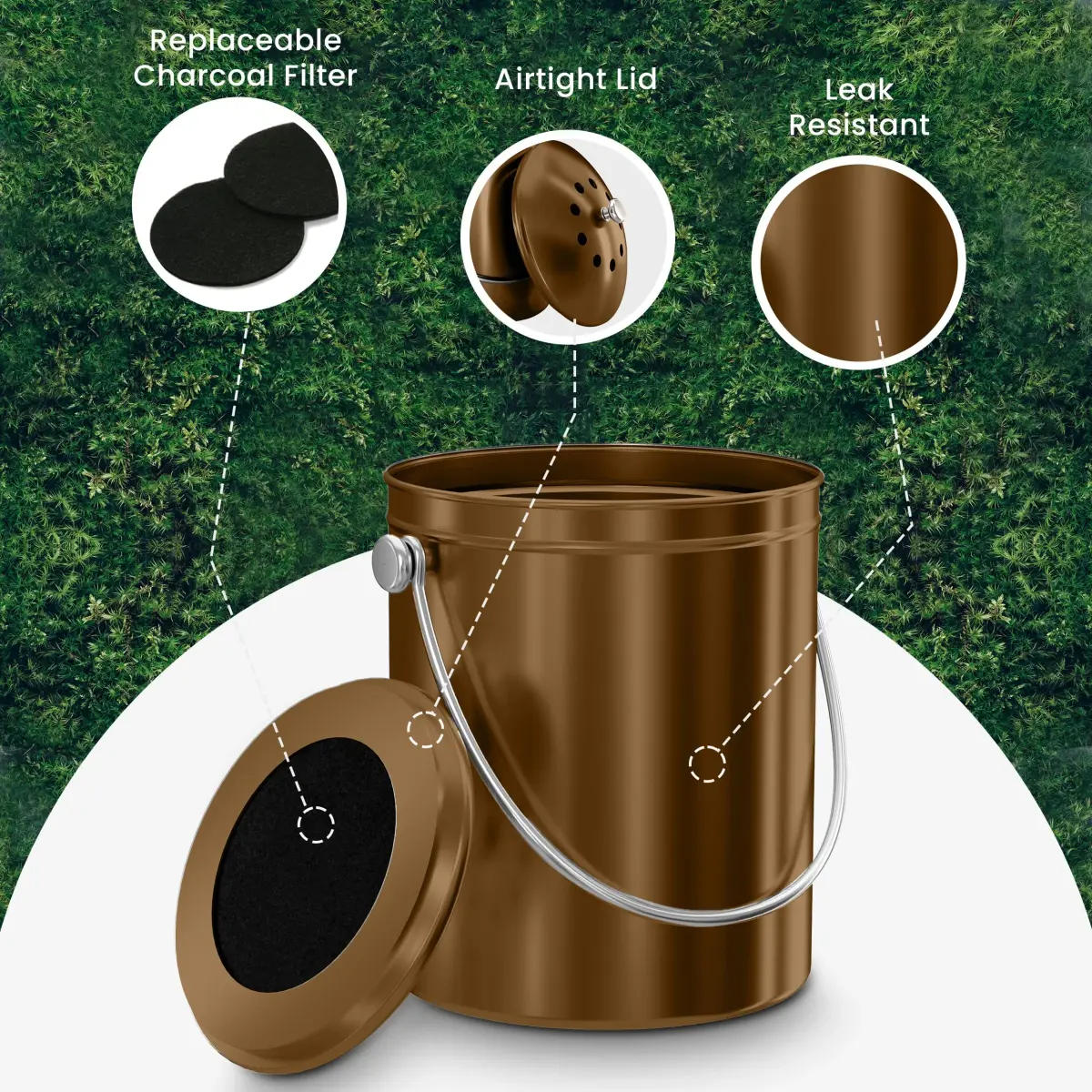 Utopia Kitchen Countertop Compost Bin 1.3 Gallon (4.9L) Stainless Steel Bronze | Odorless Kitchen Waste Container - view 5