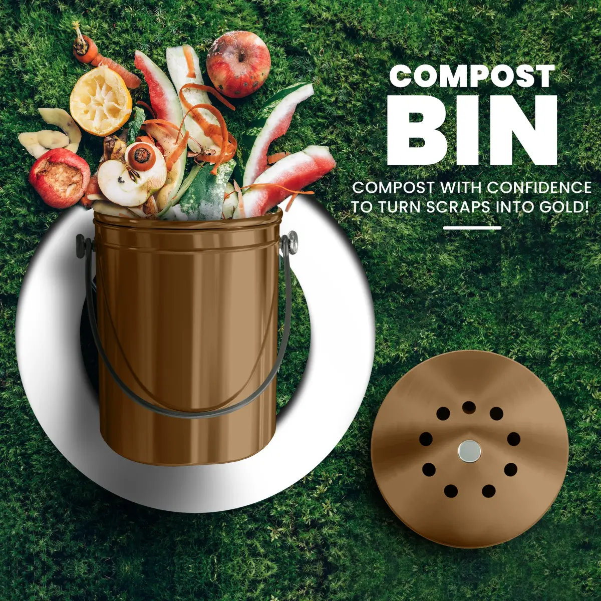 Utopia Kitchen Countertop Compost Bin 1.3 Gallon (4.9L) Stainless Steel Bronze | Odorless Kitchen Waste Container - view 2