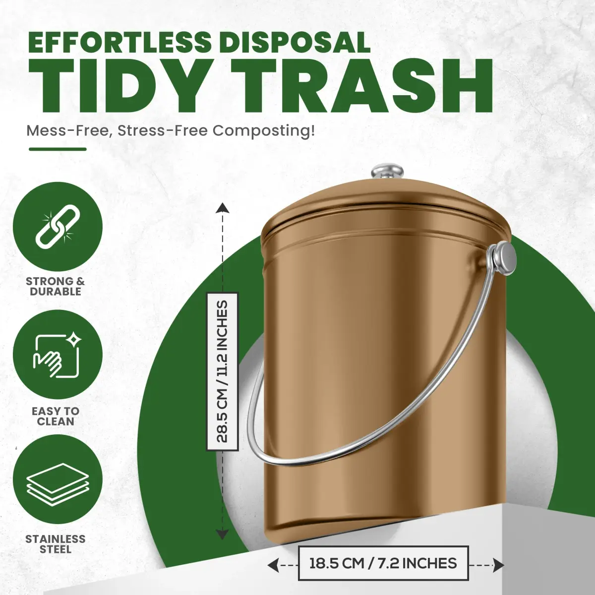 Utopia Kitchen Countertop Compost Bin 1.3 Gallon (4.9L) Stainless Steel Bronze | Odorless Kitchen Waste Container - view 3