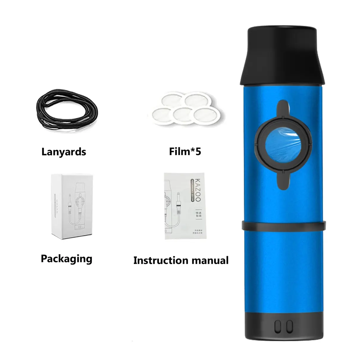 TianChunyue Metal Kazoo 5 Diaphragms | Adjustable Tone for Most Instruments (Blue) - view 6
