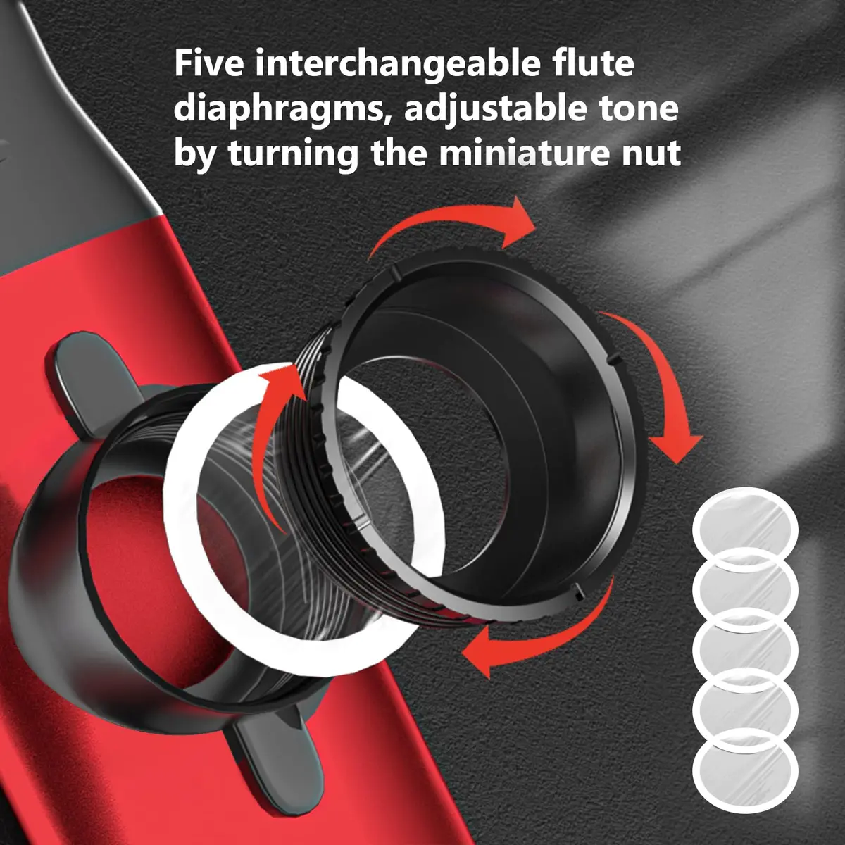 TianChunyue Metal Kazoo 5 Diaphragms | Adjustable Tone for Most Instruments (Red) - view 2