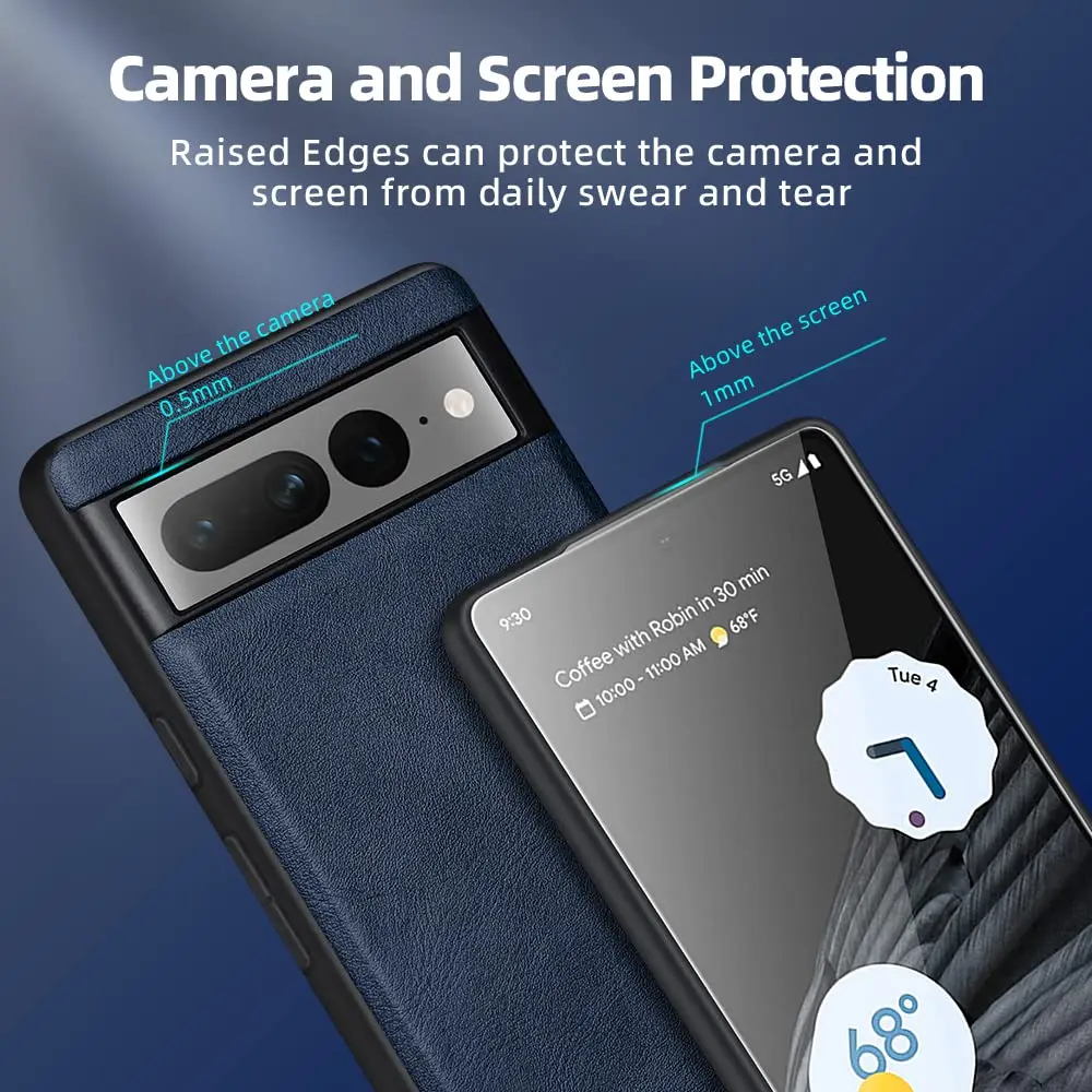 X-level PU Leather Case for Google Pixel 7 Pro, Shockproof, Non-Slip, Blue | Vintage Leather Design with Drop Protection - view 4