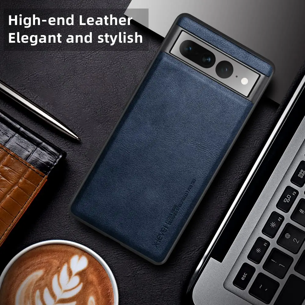 X-level PU Leather Case for Google Pixel 7 Pro, Shockproof, Non-Slip, Blue | Vintage Leather Design with Drop Protection - view 6