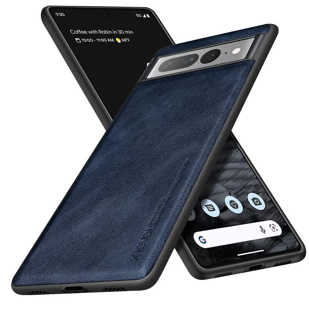 X-level PU Leather Case for Google Pixel 7 Pro, Shockproof, Non-Slip, Blue | Vintage Leather Design with Drop Protection - main product image
